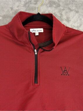 Peter Millar Quarter Zip Striped Red Black Lightweight Sweater Men's Size Large